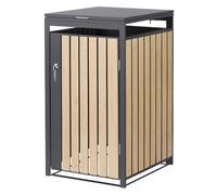 ML-Design Cache Poubelle pour 1 Bac jusqu'à 240L, Abri Extérieur Habillage Résistant aux Intempéries, en Acier Thermolaqué, avec Porte et Couvercle Ouvrant, 68 x 80 x 120 cm, Aspect Bois Anthracite