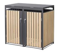 ML-Design Cache Poubelle pour 2 Bacs jusqu'à 240L, Abri Extérieur Habillage Résistant aux Intempéries, en Acier Thermolaqué, avec Porte et Couvercle Ouvrant, 132 x 80 x 120 cm, Aspect Bois Anthracite