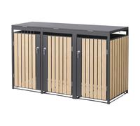 ML-Design Cache Poubelle pour 3 Bacs jusqu'à 240L, Abri Extérieur Habillage Résistant aux Intempéries, en Acier Thermolaqué, avec Porte et Couvercle Ouvrant, 200 x 80 x 120 cm, Aspect Bois Anthracite