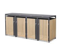 ML-Design Cache Poubelle pour 4 Bacs jusqu'à 240L, Abri Extérieur Habillage Résistant aux Intempéries, en Acier Thermolaqué, avec Porte et Couvercle Ouvrant, 264 x 80 x 120 cm, Aspect Bois Anthracite