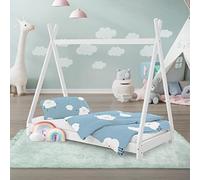 ML-Design Cadre de Lit d'enfants Tipi 70x140 cm avec Sommier à Lattes, en Bois Massf Blanc, Tente Indien Stable et Robuste, Jouer, Dormir et se Défouler, pour Adolescents Fille et Garçon