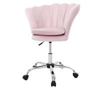 ML-Design Chaise de Bureau en Velours, Rose Clair, Siège pour Maquillage Coiffeuse, Fauteuil avec Dossier Forme de Coquillage, Pivotante, Réglable en Hauteur, Assise Ergonomique, Chambre Salon Bureau