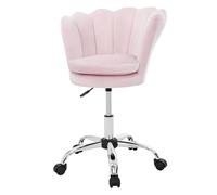 ML-Design Chaise de Bureau en Velours, Rose Claire, Siège pour Maquillage Coiffeuse, Fauteuil avec Dossier Forme de Coquillage, Pivotante, Réglable en Hauteur, Assise Ergonomique, Chambre Salon Bureau