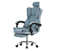 ML-Design Chaise de Bureau Ergonomique Bleu, Réglable en Hauteur avec Dossier Haut, Pivotante avec Repose-Pieds, Coussin Appuie-Tête