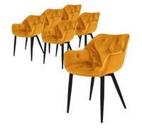 ML-Design Chaise de salle à manger jaune moutarde (lot de 6), assise rembourrée en velours épais, pieds métalliques