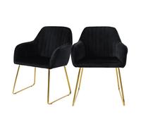 ML-Design Set de 2 chaises de salle à manger, assise velours rembourrée, pieds dorés métal, noir