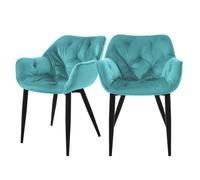 ML-Design Chaise de salle à manger, set de 2, pétrole, chaise de cuisine avec siège rembourré en velours épais, pieds en métal,