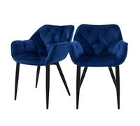 ML-Design Set de 2 Chaises de Salle à Manger, Bleu Foncé, Assise Rembourrée en Velours, Pieds Métalliques Noir, avec Dossier et Accoudoirs Ergonomiques, Fauteuil Moderne Salon Bureau Chambre Cuisine