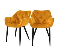 ML-Design Chaise de salle à manger set de 2 pièces jaune moutarde, Chaise de cuisine avec assise rembourrée en velours épais, pieds