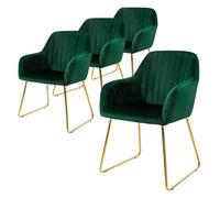ML-Design Set de 4 Chaises de Salle à Manger, Vert, Assise Rembourrée en Velours, Pieds Dorés en Métal, avec Dossier et Accoudoirs Ergonomiques, Fauteuil Moderne de Salon Bureau Chambre Cuisine