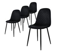 ML-Design Chaise de Salle à Manger, Lot de 4, Noir, Revêtement en Velours, Pieds en Métal Noir, avec Dossier Ergonomique, Design Moderne, pour Le Salon Bureau Chambre Cuisine, Matériel de Montage