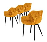 ML-Design Chaise de salle à manger set de 4 pièces jaune moutarde, Chaise de cuisine avec assise rembourrée en velours épais, pieds