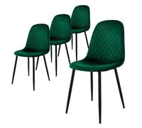 ML-Design Chaise de Salle à Manger, Lot de 4, Vert Foncé, Revêtement en Velours, Pieds en Métal Noir, avec Dossier Ergonomique, Design Moderne, pour Le Salon Bureau Chambre Cuisine, Kit de Montage