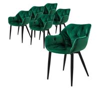 ML-Design Chaise de salle à manger set de 6 pièces vert foncé avec assise rembourrée en velours épais, pieds en métal
