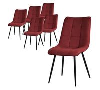 ML-Design Set de 6 Chaises de Salle à Manger Rouge, avec Revêtement en Tissu Polyester et Pieds Métalliques Noirs, Chaises de Cuisine avec Dossier, Chaises Rembourrées pour Salon Bureau, Kit Montage
