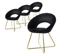 ML-Design Set de 4 Chaises de Salle à Manger, en Velours, Noir, avec Dossier en Demi-Coque Rond, Pieds en Forme de X Métalliques Dorés, Fauteuil Ergonomique de Table à Manger, Chaise Rembourrée
