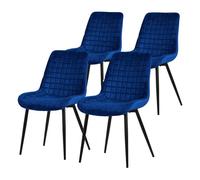 ML-Design Lot de 4 Chaises de Salle à Manger, Bleu Foncé, Assise en Velours avec Pieds Métalliques Noirs, Chaises de Cuisine avec Dossier, Chaises Rembourrées pour Salon Bureau, Fauteuils Tapissés