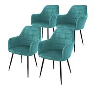 ECD Germany Set 4X Chaises de Salle à Manger Pétrole, Style Moderne/Retro, Dossier et Accoudoirs Rembourrée Aspect Velours, Pieds en Métal Noir, Chaise Ergonomique, Fauteuil de Salon/Chambre/Cuisine