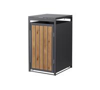 ML-Design Abri Cache 1 Poubelle, 68x80x120cm 240L, Anthracite Aspect Bois Claire, en Acier, Couvercle Rabattable et Porte Clôture, Protection Visuelle, Habillage Conteneurs, Résistant aux Intempéries