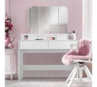 ML-Design Coiffeuse avec Miroir Rabattable en 3 pièces et 2 Tiroirs, 100x40x140 cm, Blanc, Moderne, Table de Maquillage avec 3 Compartiments de Rangement Ouverts, Commode Coiffage Make-Up Cosmétiques