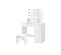 ML-Design Coiffeuse Blanc avec Tabouret, Table de Maquillage avec Eclairage LED, Miroir,