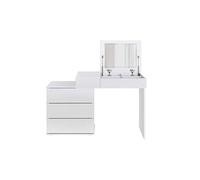 ML-Design Coiffeuse Table de Maquillage Blanc avec Miroir Pliant 117 5 x 78 x 45 cm 4 Tiroirs et 4 Compartiments