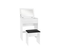 ML-Design Coiffeuse Moderne avec Miroir Pliable et Tabouret Noir, 60x40x122 cm, MDF Blanc,