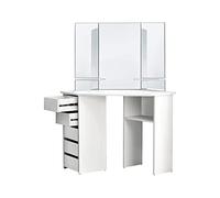 ML-Design Coiffeuse Moderne Blanc 110 x 141,5 x 54 cm avec 3 Miroirs, 5 Tiroirs, 3 Compartiments de Rangement, en Bois MDF, Table de Maquillage de Toilette, Commode Cosmétique pour Chambre Salon