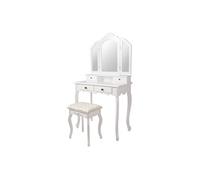 ML-Design Coiffeuse Table de Maquillage Blanc avec Tabouret , 3 Miroirs Rabattables, 4