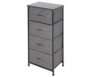 ML Design Commode en Tissu à 4 Tiroirs, 45x30x94 cm, Gris, Cadre en Métal Noir/Panneau MDF, Meuble de Rangement, Penderie, Buffet, Caisson Vêtements, pour Chambre à Coucher Salon Couloir Bureau