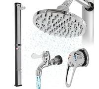 ML-Design Douche de Jardin Solaire 35 L 217 cm - avec Douchette à Pied et Pommeau de Douche - Noir/Argent - sans Raccordement Électrique - Eau Chaude jusqu'à 60°C - Raccord pour Tuyau d'Arrosage