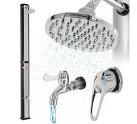 ML-Design Douche de Jardin Solaire 35 L 217 cm - avec Douchette à Pied et Pommeau de Douche - Noir/Argent - sans Raccordement Élec