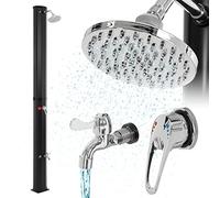ML-Design Douche de Jardin Solaire 35L 217cm - IN ouchette à Pied et Pommeau de Douche Effet Pluie - Noir - sans Raccordement Électrique - Eau Chaude jusqu'à 60°C - Raccord pour Tuyau Arrosage