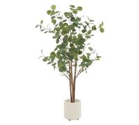 ML-Design Eucalyptus Artificiel 120 cm Décoratif, Plante Verte Grande avec Tronc en Bois Naturel, Fausse Plante en Pot, Déco Aspect Naturel, Arbre pour Intérieur/Extérieur Chambre Balcon Salon Bureau
