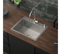 ML-Design Évier Cuisine Inox 55x45 cm Rectangulaire Encastrable Simple Bassin Acier Inoxydable avec Vidange Trop Plein Trou Robinet Distributeur Savon Siphon Inclus Lavabo Cuisine Moderne