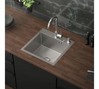 ML-Design Évier de Cuisine, 45x45 cm, en Acier Inoxydable Évier Rectangulaire, Montage à Encastrer avec 2 Trous, 1 Cuve Petite avec Vidage et Trop Plein, Cuve Simple avec Siphon, Lavabo Domestique