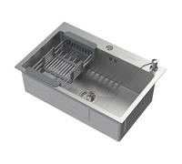 ML-Design Évier de Cuisine, 68 x 45 cm, avec Vidage Distributeur de Savon et Panier-Égouttoir, en Acier Inoxydable Évier avec Bassin