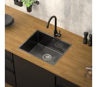 ML-Design Évier de Cuisine en Acier Inoxydable, 50x40 cm, Anthracite, avec Vidage et Trop-Plein, Bassin à Encastrer, Rectangulaire, 1 Bac Simple Petit avec Siphon, Lavabo Encastrable de Cuisine