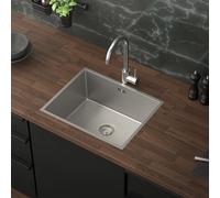 ML-Design Évier de Cuisine en Acier Inoxydable, 50x40 cm, Argenté, avec Vidage et Trop-Plein, Bassin à Encastrer, Rectangulaire, 1 Bac Simple Petit avec Siphon, Lavabo Encastrable de Cuisine
