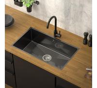 ML-Design Évier de Cuisine XXL en Acier Inoxydable, 70x40 cm, Anthracite, avec Vidage et Trop-Plein, Bassin à Encastrer, Rectangulaire, 1 Bac Simple Petit avec Siphon, Lavabo Encastrable de Cuisine