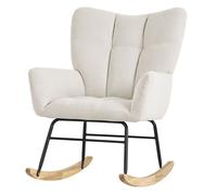 ML-Design Fauteuil à Bascule Beige, avec Housse en Tissu Éponge, Structure en Acier, Pieds en Bois Naturel, Chaise de Relax, Fauteuil de Relaxation Oscillant Rembourré, pour Salon Chambre à Coucher