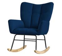 ML-Design Fauteuil à Bascule Bleu Foncé, Housse en Tissu Éponge, Structure en Acier, Pieds en Bois, Chaise Relax Oscillant Rembourré