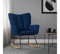ML-Design Fauteuil à Bascule Bleu Foncé, avec Housse en Tissu Éponge, Structure en Acier, Pieds en Bois Naturel, Chaise de Relax, Fauteuil de Relaxation Oscillant Rembourré, pour Salon Chambre
