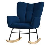 ML-Design Fauteuil à Bascule Bleu Foncé, Housse en Tissu Éponge, Structure en Acier, Pieds en Bois, Chaise Relax Oscillant Rembourré