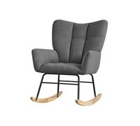 ML-Design Fauteuil à Bascule Gris Foncé, avec Housse en Tissu Éponge, Structure en Acier, Pieds en Bois Naturel, Chaise de Relax, Fauteuil de Relaxation Oscillant Rembourré, pour Salon Chambre