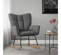 ML-Design Fauteuil à Bascule Gris Foncé, avec Housse en Tissu Éponge, Structure en Acier, Pieds en Bois Naturel, Chaise de Relax, Fauteuil de Relaxation Oscillant Rembourré, pour Salon Chambre