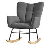 ML-Design Fauteuil à Bascule Gris Foncé, avec Housse en Tissu Éponge, Structure en Acier, Pieds en Bois Naturel, Chaise de Relax, Fauteuil de Relaxation Oscillant Rembourré, pour Salon Chambre