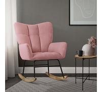 ML-Design Fauteuil à Bascule Rose, avec Housse en Tissu Éponge, Structure en Acier, Pieds en Bois Naturel, Chaise de Relax, Fauteuil de Relaxation Oscillant Rembourré, pour Salon Chambre à Coucher