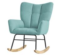 ML-Design Fauteuil à Bascule Sauge, avec Housse en Tissu Éponge, Structure en Acier, Pieds en Bois Naturel, Chaise de Relax, Fauteuil de Relaxation Oscillant Rembourré, pour Salon Chambre à Coucher