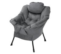 ML-Design Fauteuil de Relaxation Anthracite, Rembourré avec du Coton PP Polyester, Structure Noir en Acier, Dossier et Accoudoirs Ergonomiques, Poche Latérale Inclus, pour Salon Chambre Bureau